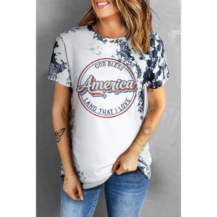Gray America Slogan Tie Dye Print T Shirt