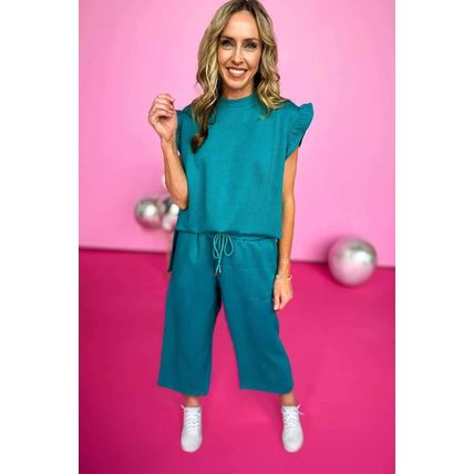 Skobeloff Ruffled Sleeve Summer Top and Cropped Loose Pants Set