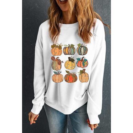 Beige Thanksgiving Pumpkin Print Drop Shoulder Sweatshirt
