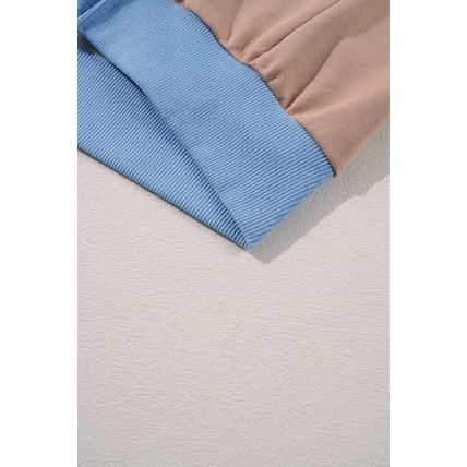 Sky Blue Ribbed Detail Color Block Sleeve Baggy Sweatshirt