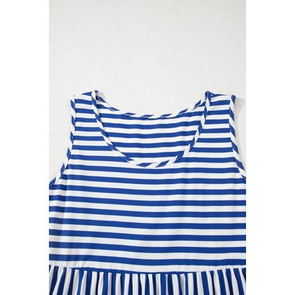 Sky Blue Stripe U Neck Sleeveless Loose Fit Mini Dress