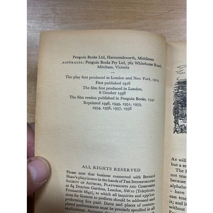 1958 "PYGMALION" BERNARD SHAW DRAMA PLAY PENGUIN PAPERBACK BOOK (P2)