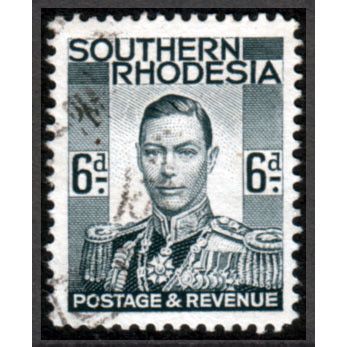 Southern Rhodesia KGVI 1937 6d Grey Black Used SG 44 postage stamp