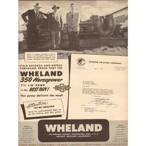 wheland company 1953 harry j shafer drilling oil well pump vintage ad