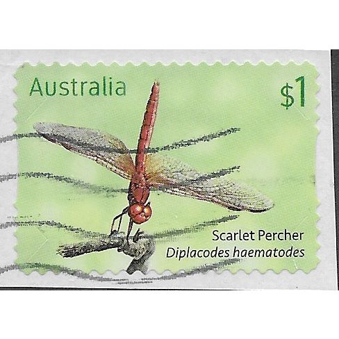 AUS 2017 $1.00 (S/A) 'DRAGONFLIES -SCARLET' (ON PAPER) FINE USED (EBID64-089)