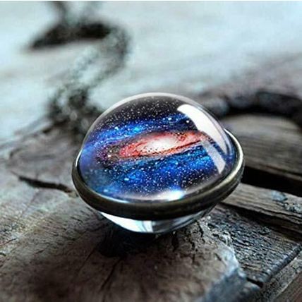 Curious Sparkling Galaxy Solar Planet Star Amber Necklace Pendant Chain as MIB