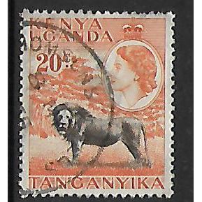 KENYA UGANDA TANGANYIKA 1954 20c LION BLACK & ORANGE SG 170 FINE USED#