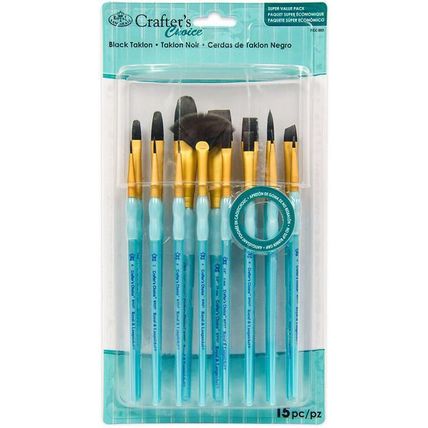 RCC 603 Royal Brush Crafter's Choice Black Taklon 15 Piece Value Brush Set
