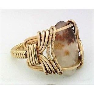 Crary Plume Agate Gold Wire Wrap Gemstone Ring sz 5