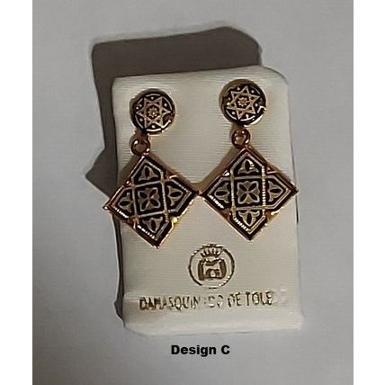 Damascene Gold Star of David Design Drop Earrings by Midas of Toledo Spain 3144
