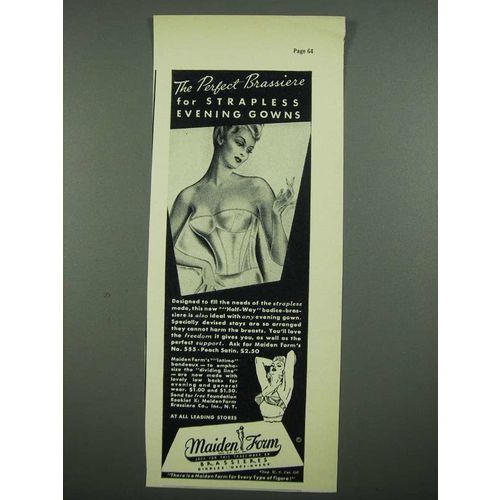 1938 Maiden Form No. 555 Bra Ad - Perfect for Strapless Evening Gowns