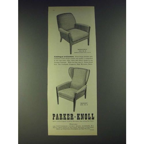 1958 Parker-Knoll Rowstock and Merano Chairs Ad - Catalogue of Comfort