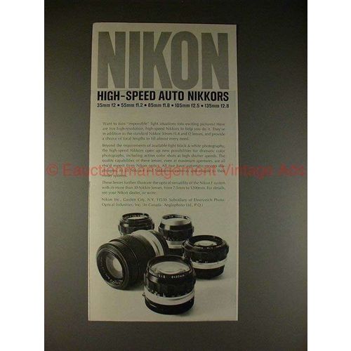 1969 Nikon Lenses Ad - High-Speed Auto Nikkors, NICE!!