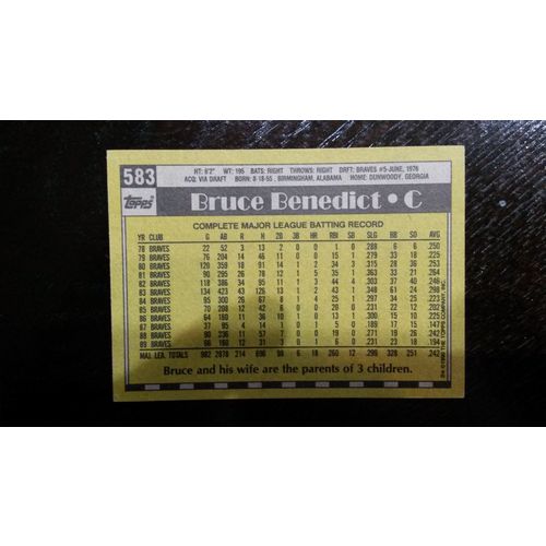 1990 Topps Card # 583 Bruce Benedict W/ Autograph Atlanta Braves
