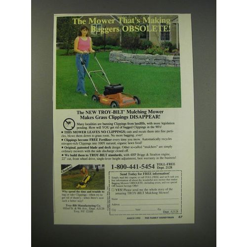 1990 Troy-Bilt Mulching Mower Ad - The mower that's making baggers obsolete
