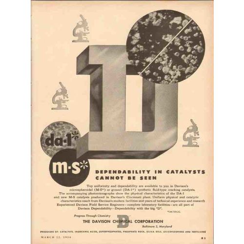 DAVISON CHEMICAL CORPORATION 1954 dependability catalysts vintage ad