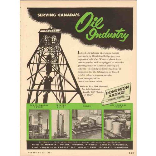 DOMINION BRIDGE COMPANY 1954 serving Canada Oil Industry vintage ad