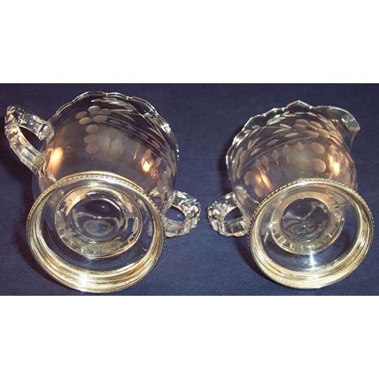 Vintage Etched Glass Floral Sugar & Creamer Set with Sterling Silver Bases