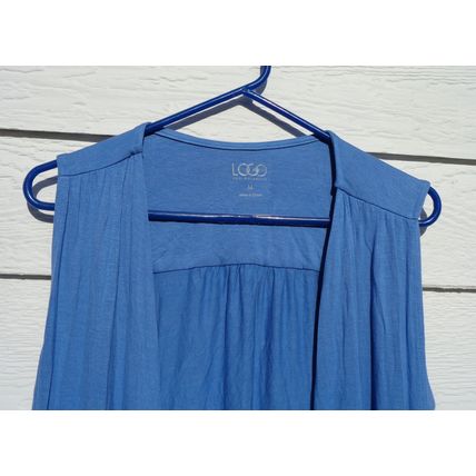 LOGO Lori Goldstein Blue Open Front Cardigan Vest Womens Medium 44 Chest 014