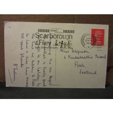 SPA BRIDGE & SOUTH BAY, Scarborough, Yorkshire used postcard by Dennis 1969 pm =