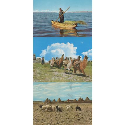 Peru Llamas Fisherman Boat Putokos 3x Postcard s