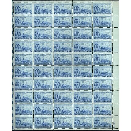 A.A.A. Auto Club Issue Sheet of Fifty 3 Cent Postage Stamps Scott 1007