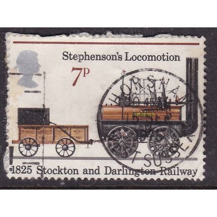 GB Postmark Horsham 1975 Stephensons Locomotive 7p VGC
