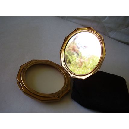 Vintage Stratton Powder Compact Gold Pearl Tear Pear-Drop Hexagonal Convertible