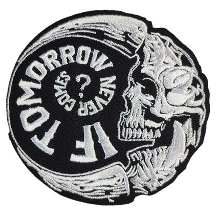 Skull Iron On Patch Embroidered Round Slogan Sew Biker Punk 9 cm x 9 cm P691