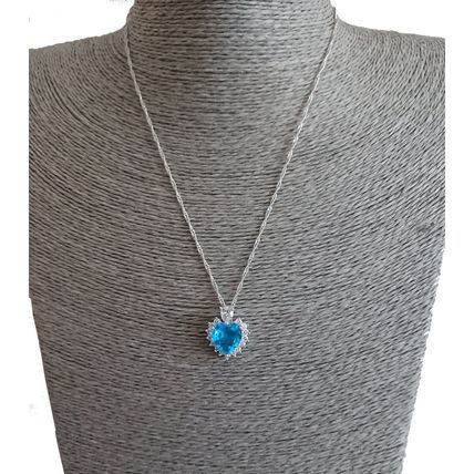 Stunning Aquamarine Turquoise Blue White Gold Plated Heart Necklace Gift Boxed