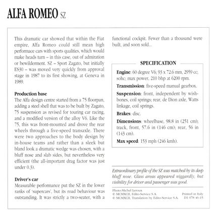 Collectors Club card. Classic Cars. Alfa Romeo SZ
