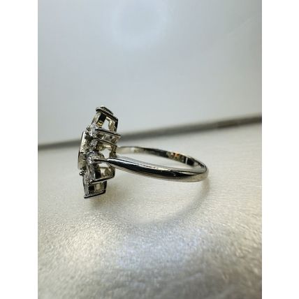 Ring Bomb Party Sz8 RBP Flower W/ Red Hexagon Gem Rhodium P Band *Missing A Gem*
