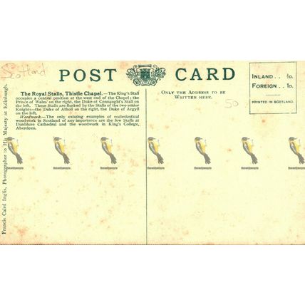 Royal Stalls, Thistle Chapel, St Giles Cathedral, Edinburgh, Ingle, Postcard
