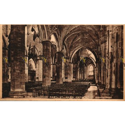 South Aisle Looking East, St Giles Cathedral, Edinburgh, Sepiatype Postcard,1923