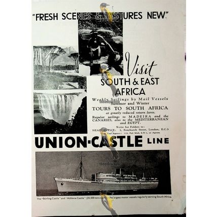 Visit South & East Africa, Union Castle Line Advert, Book Illustration, 1936