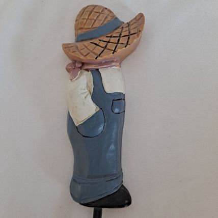 Country Straw Hat BOY & GIRL WALL HOOK Pilgrim Amish Farmer Coat Towel Hanger