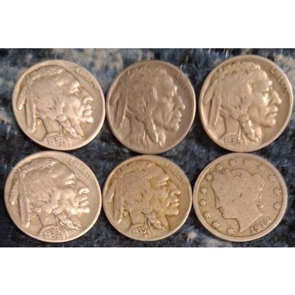 6 FULL DATE NICKLES 5 Indian Head / Buffalo: 1929 1935 1936x3 1 Barber: 1912