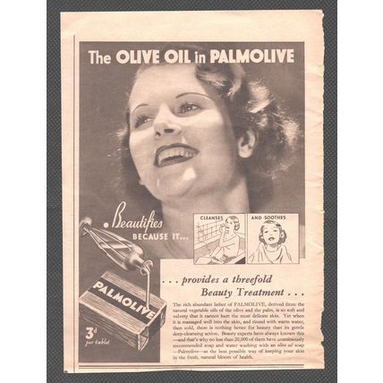 PALMOLIVE SOAP 3d per tablet :- Original Vintage 1936 Magazine Advert POST FREE