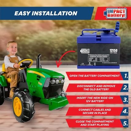 Impact Battery-Upgraded Replacement 12V Battery for Peg Perego John Deere Tracto