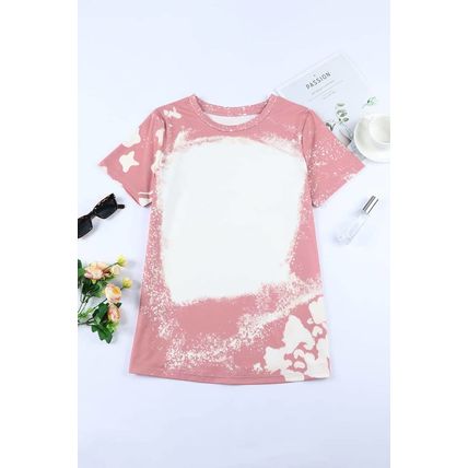 Pink Tie Dye Color Bleached Short Sleeve T Shirt