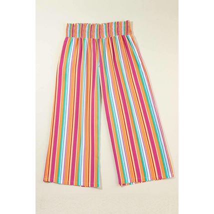 Orange Stripe Plus Size Boho Smocked Waist Loose Pants