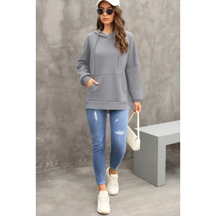 Gray Waffle Knit Fleece Lined High Low Oversized Hoodie