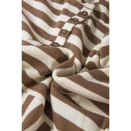 Brown Stripe Quarter Buttons Drop Sleeve Plus Size Hoodie