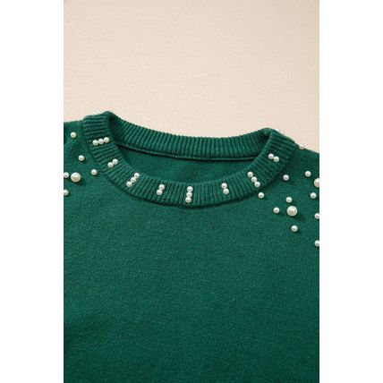 Evergreen Pearled Drop Shoulder Round Neck Sweater