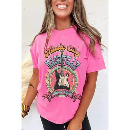 Sachet Pink Nashville WORLD TOUR Music City Guitarist Graphic Tee