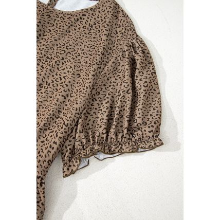 Brown Plus Size Leopard Print Frill Trim Short Sleeve Flared Dress