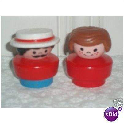 2 Fisher Price 1990 Chunky Hat Man & Brown Haired Woman