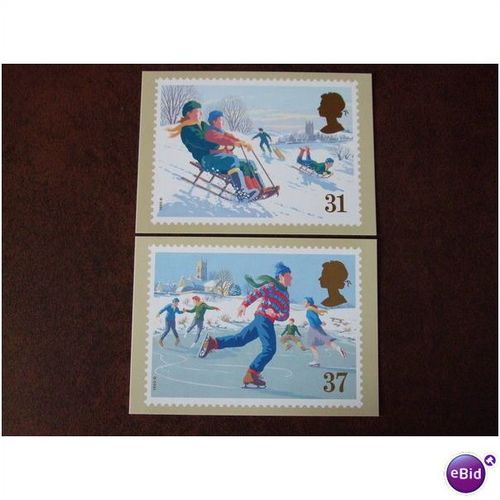 1990 Christmas GB PHQ 131 mint set of 5 cards Snowman Ice skating carol singing