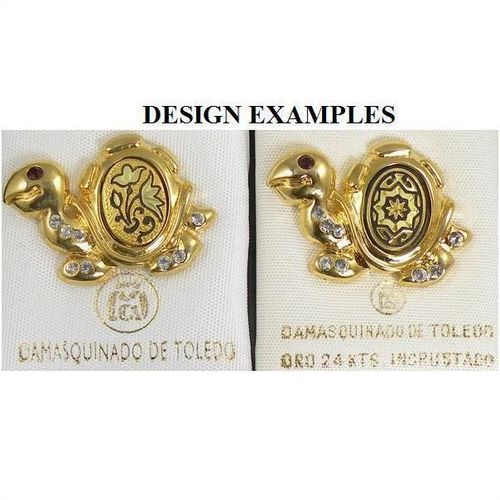 Damascene Gold Pin /Tie Tack Turtle by Midas of Toledo Spain style 5304Turtle