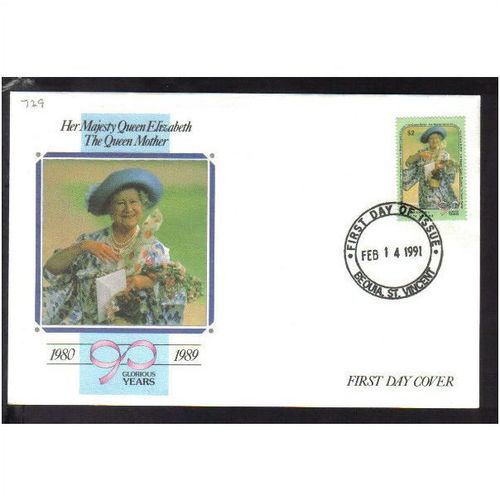 1990 GRENADINES OF ST VINCENT QUEEN MOTHER 90TH BIRTHDAY FDC SG729